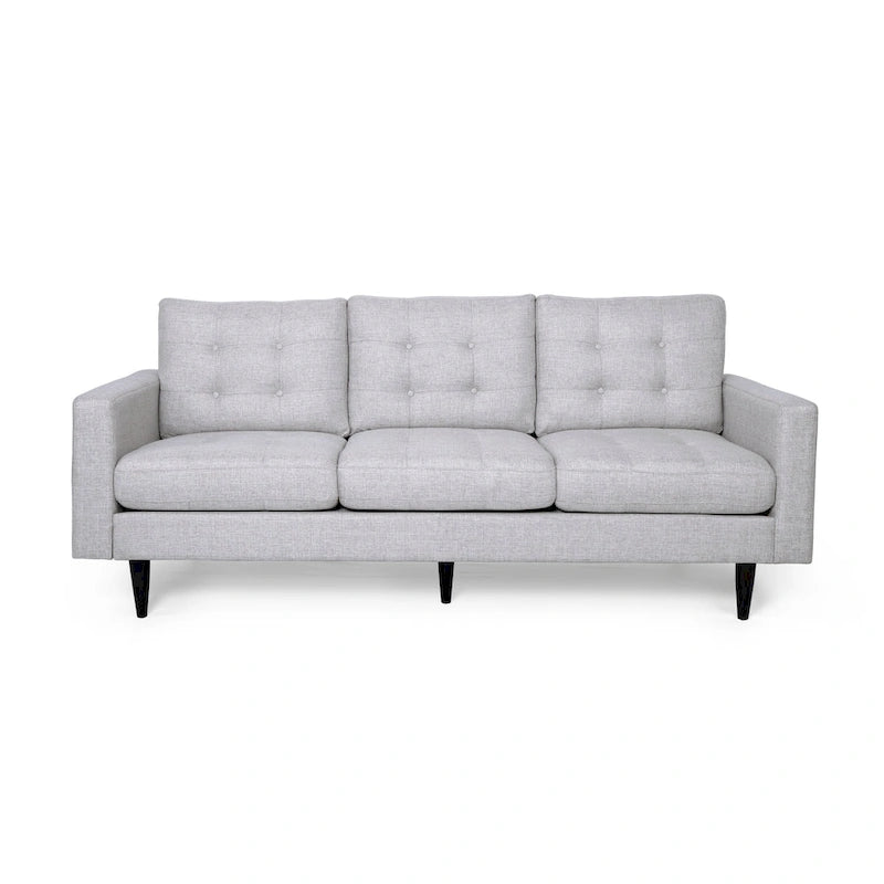 Canapé contemporain 3 places en tissu capitonné avec accoudoirs droits et boutonnage