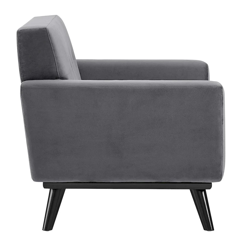 Fauteuil d'appoint en velours de performance avec boutons touffetés