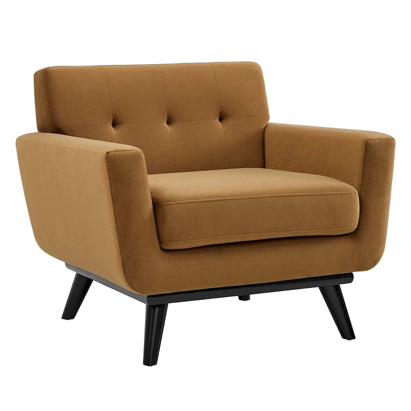 Fauteuil d'appoint en velours de performance avec boutons touffetés