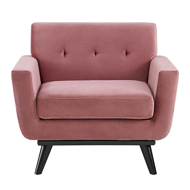 Fauteuil d'appoint en velours de performance avec boutons touffetés