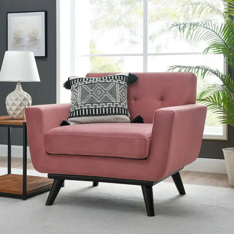 Fauteuil d'appoint en velours de performance avec boutons touffetés