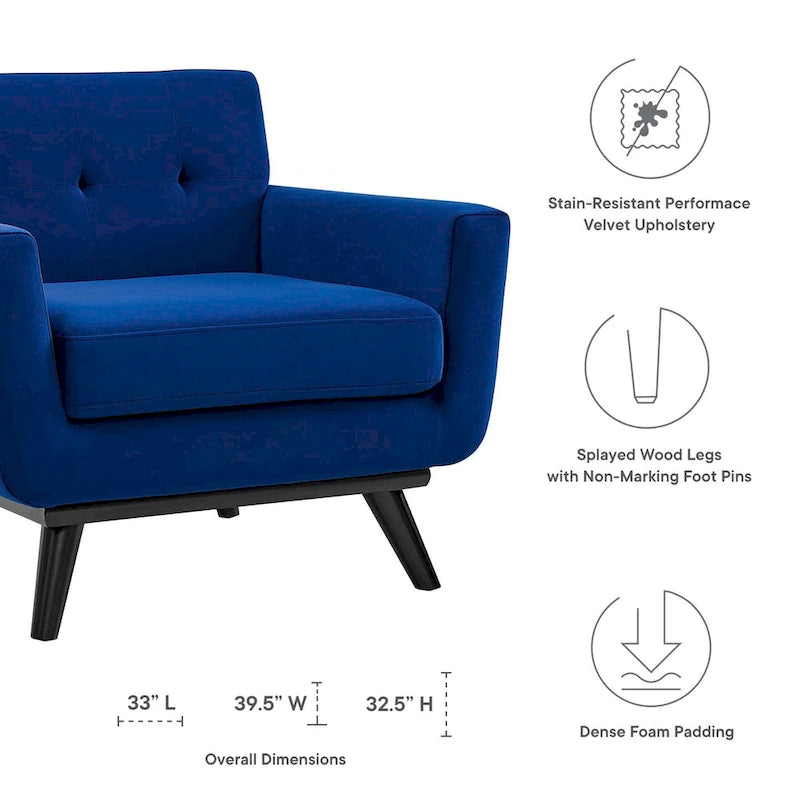 Fauteuil d'appoint en velours de performance avec boutons touffetés