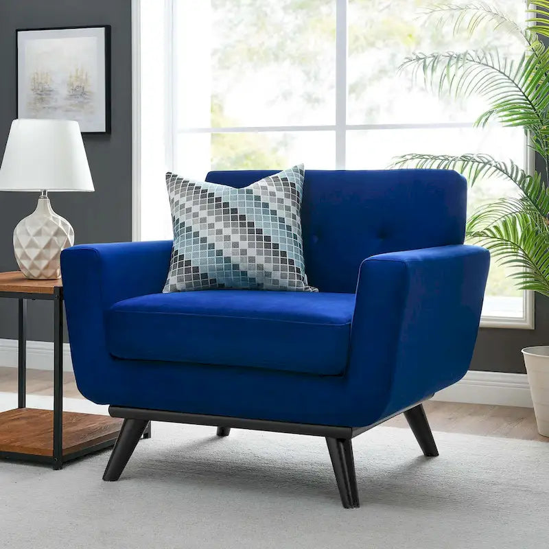 Fauteuil d'appoint en velours de performance avec boutons touffetés
