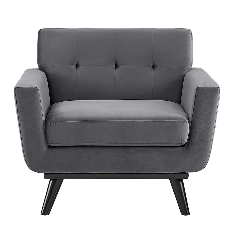 Fauteuil d'appoint en velours de performance avec boutons touffetés