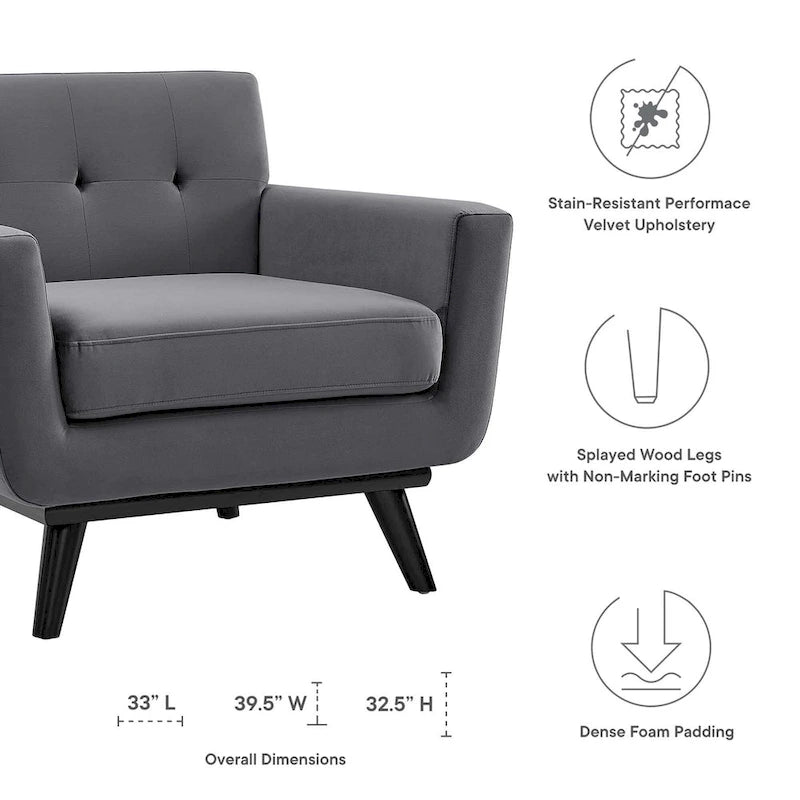 Fauteuil d'appoint en velours de performance avec boutons touffetés