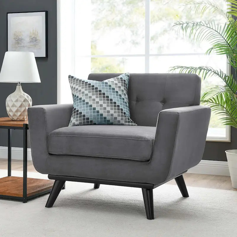 Fauteuil d'appoint en velours de performance avec boutons touffetés