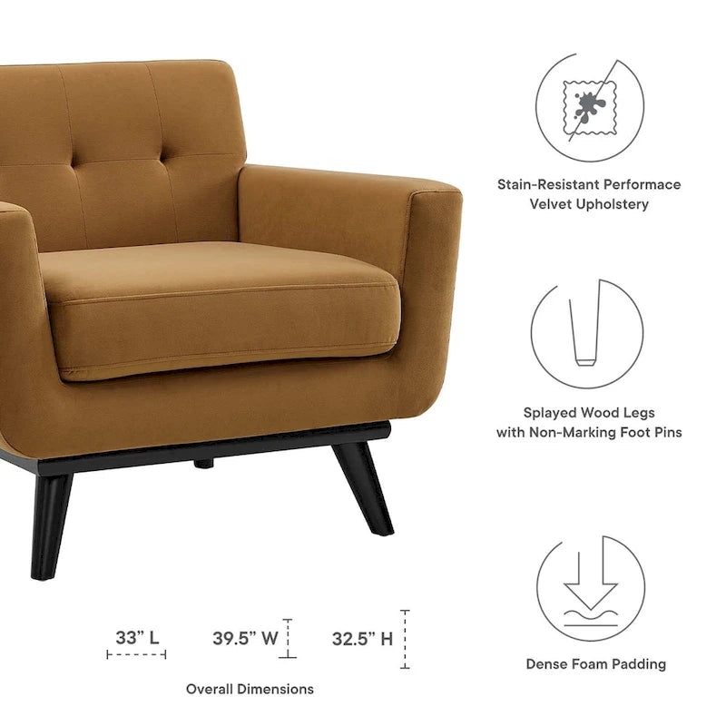 Fauteuil d'appoint en velours de performance avec boutons touffetés