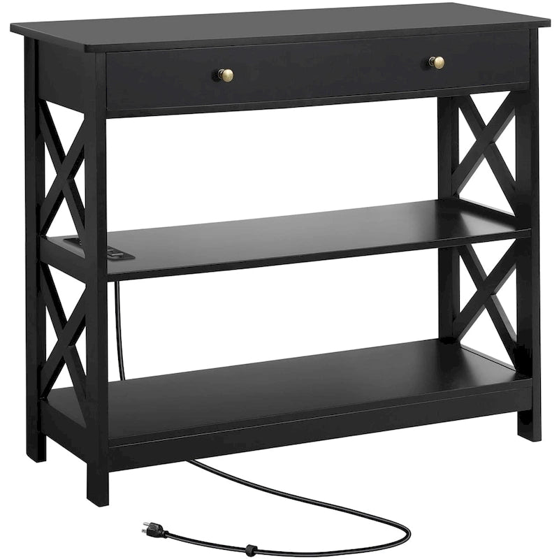 Console en bois avec prise de courant et 2 étagères Table d'entrée