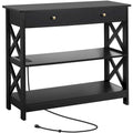 Console en bois avec prise de courant et 2 étagères Table d'entrée