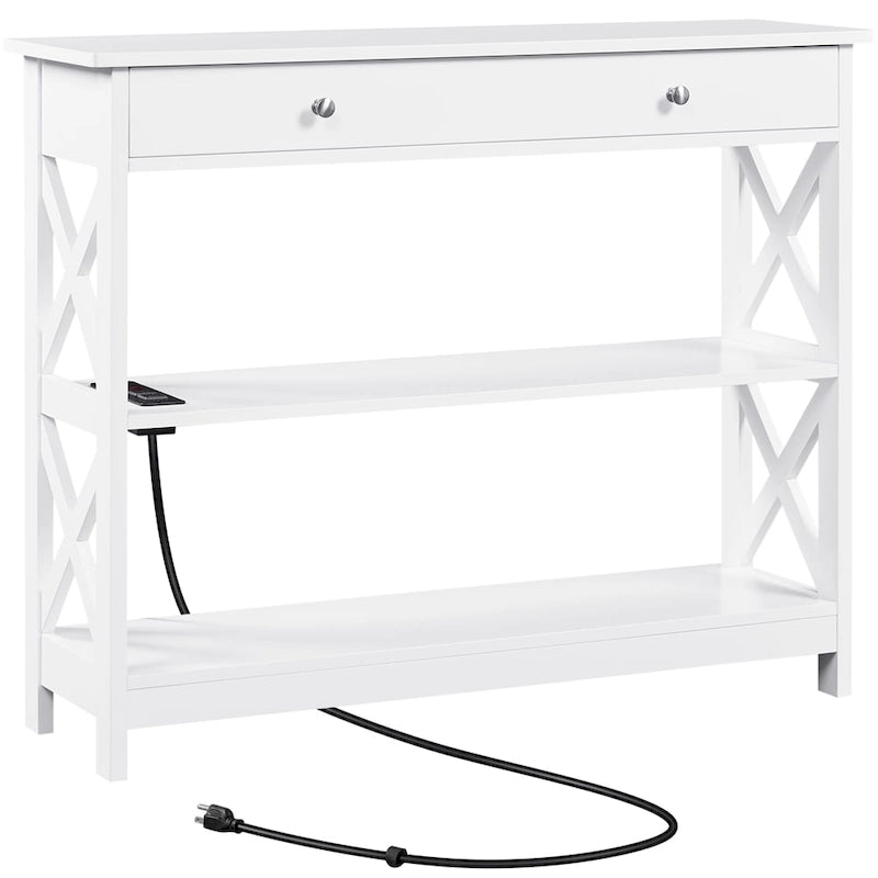 Console en bois avec prise de courant et 2 étagères Table d'entrée