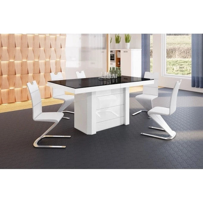 Table à manger extensible moderne laquée avec rallonges intégrées