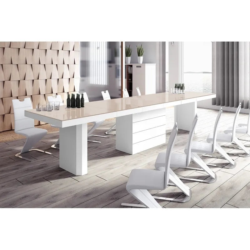 Table à manger extensible moderne laquée avec rallonges intégrées