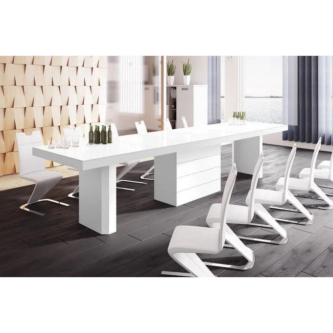 Table à manger extensible moderne laquée avec rallonges intégrées