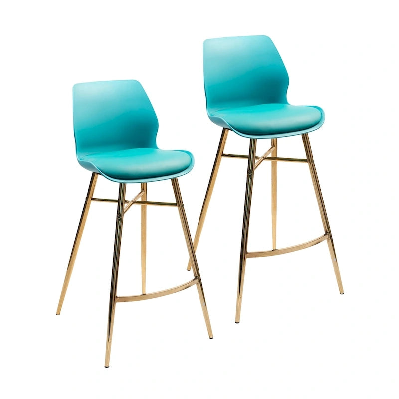Tabouret de bar en similicuir avec pieds en chrome doré et dossier bas
