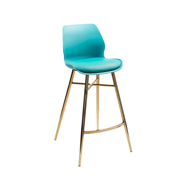 Tabouret de bar en similicuir avec pieds en chrome doré et dossier bas
