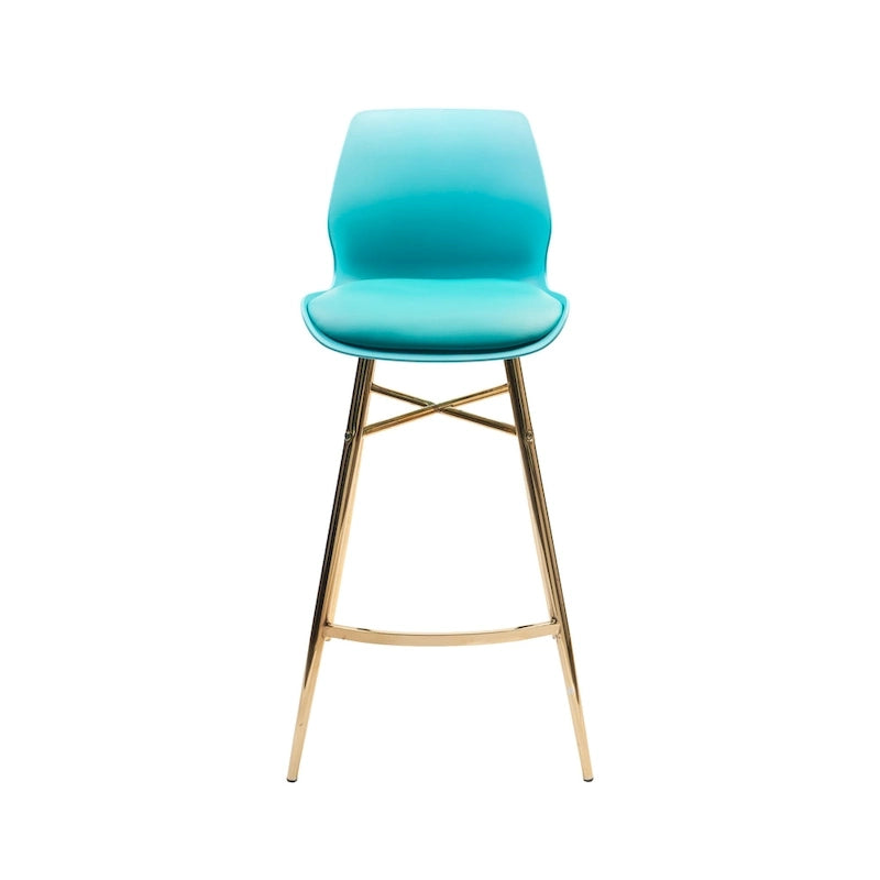 Tabouret de bar en similicuir avec pieds en chrome doré et dossier bas