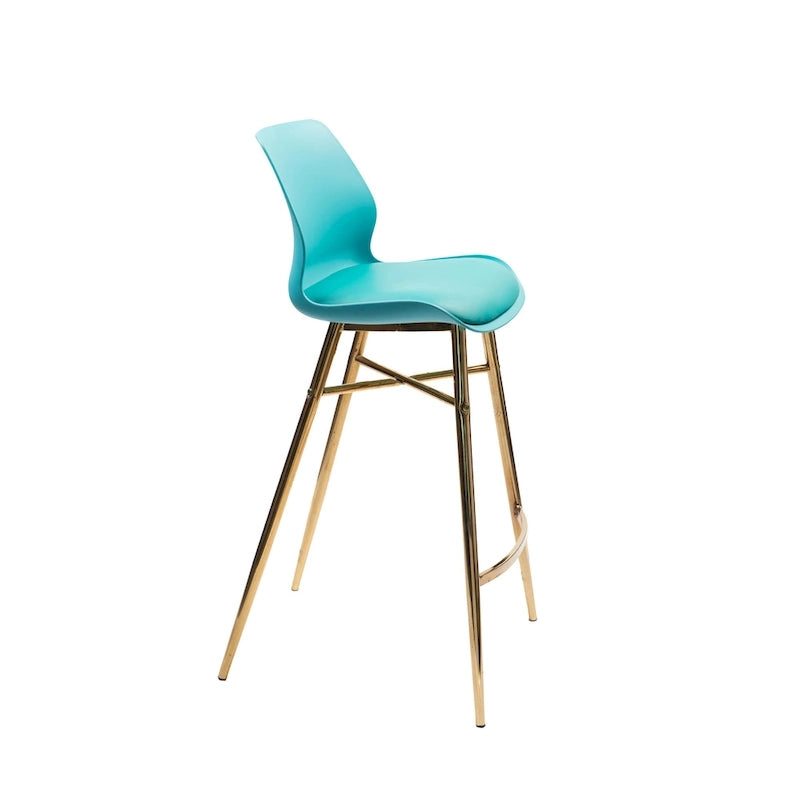 Tabouret de bar en similicuir avec pieds en chrome doré et dossier bas