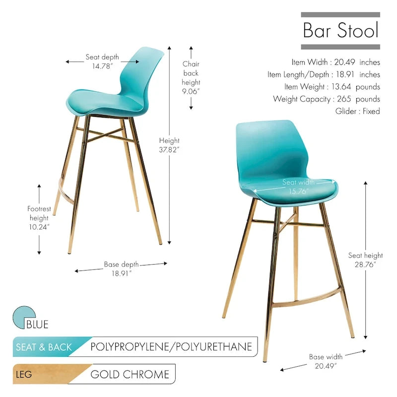 Tabouret de bar en similicuir avec pieds en chrome doré et dossier bas
