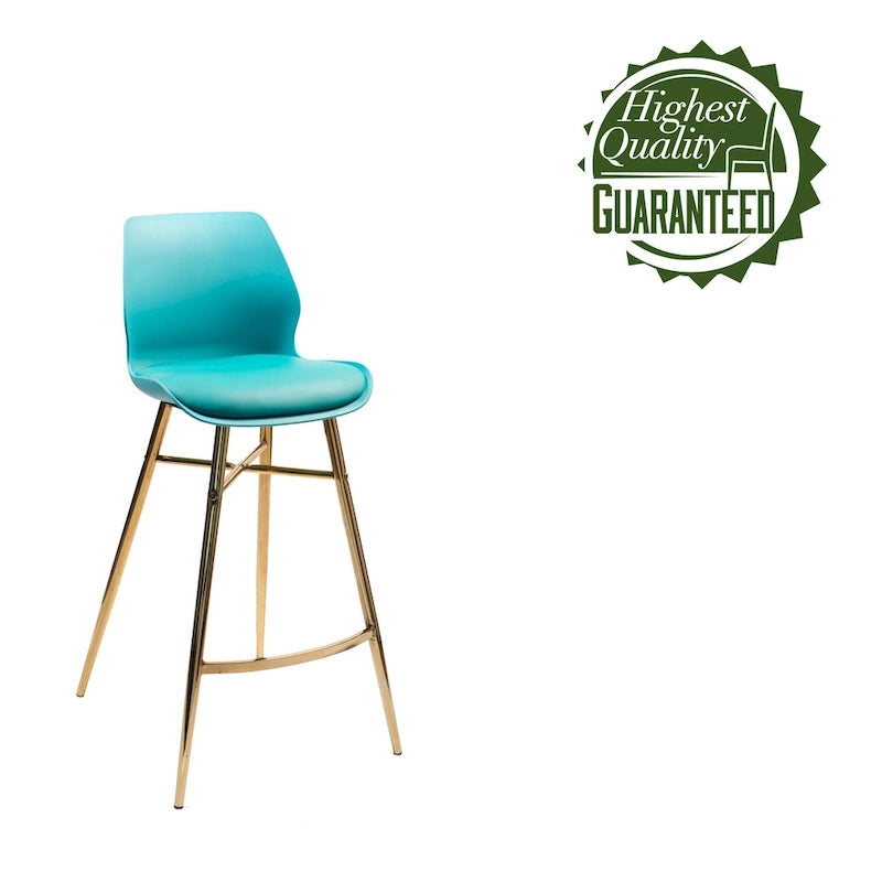 Tabouret de bar en similicuir avec pieds en chrome doré et dossier bas