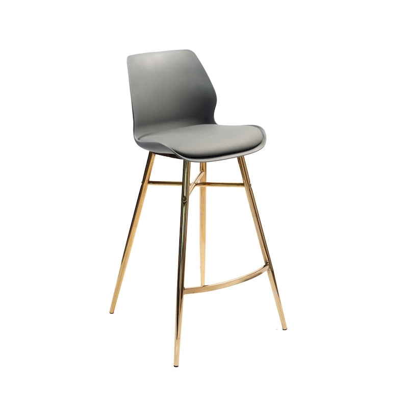 Tabouret de bar en similicuir avec pieds en chrome doré et dossier bas