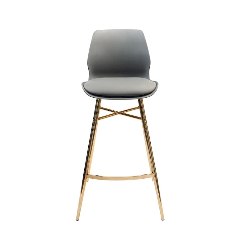 Tabouret de bar en similicuir avec pieds en chrome doré et dossier bas