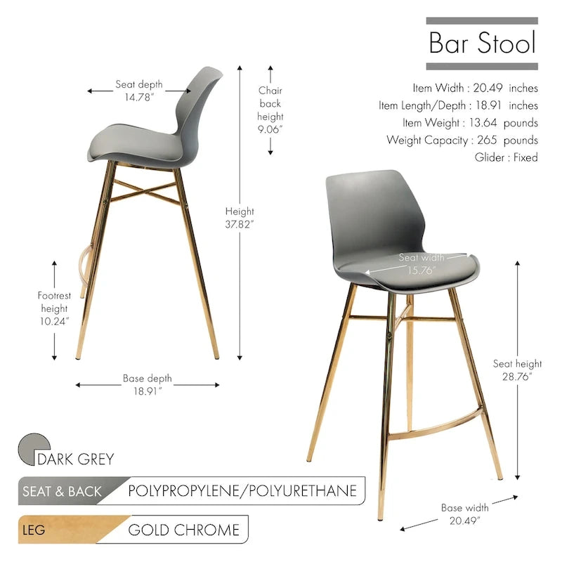 Tabouret de bar en similicuir avec pieds en chrome doré et dossier bas