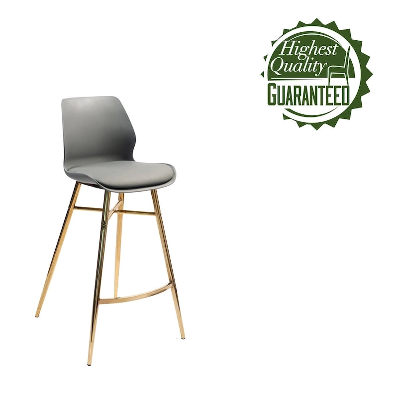 Tabouret de bar en similicuir avec pieds en chrome doré et dossier bas