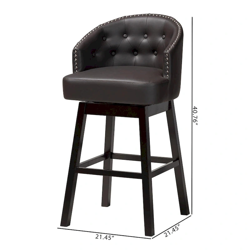 Tabouret de bar pivotant touffeté en similicuir marron avec garniture cloutée