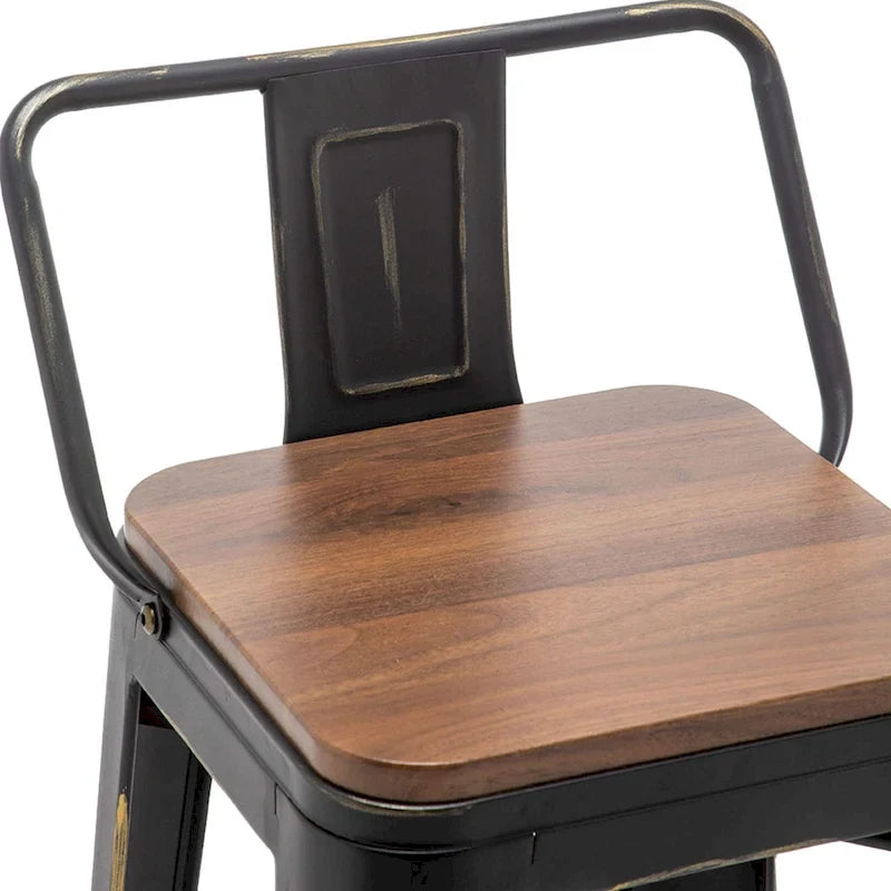 Tabouret de bar noir avec dossier, hauteur 61-66 cm, style industriel
