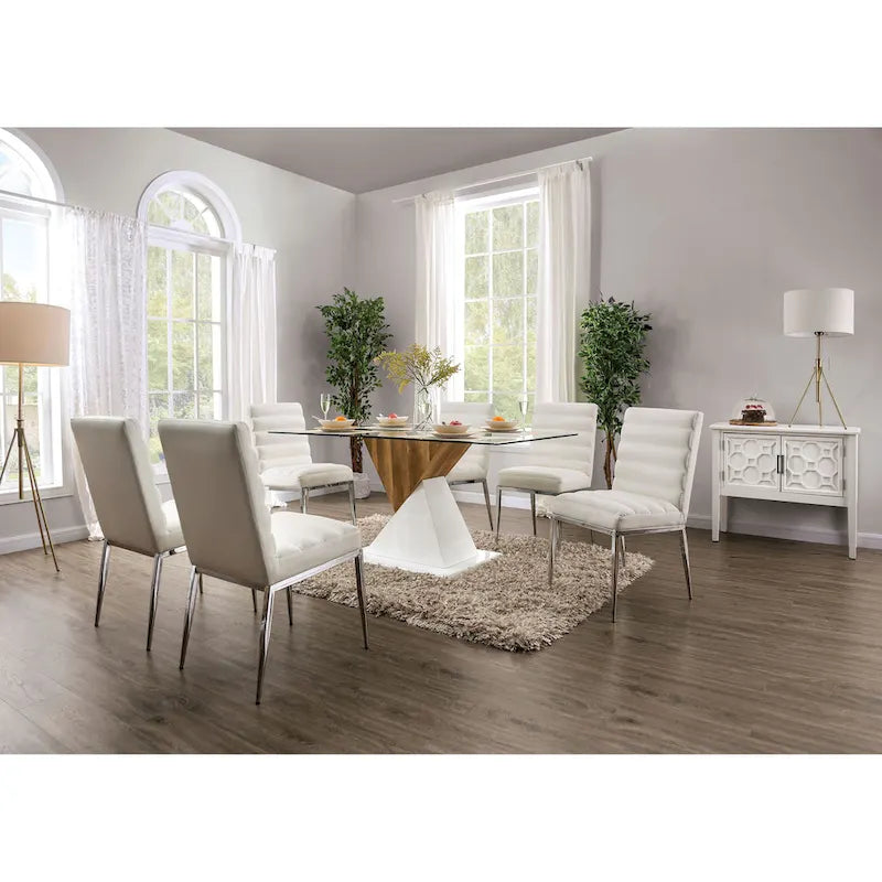 Chaise de salle à manger moderne capitonnée en velours blanc avec cadre en métal