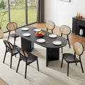 Table à manger ovale noire en MDF avec pied central style moderne