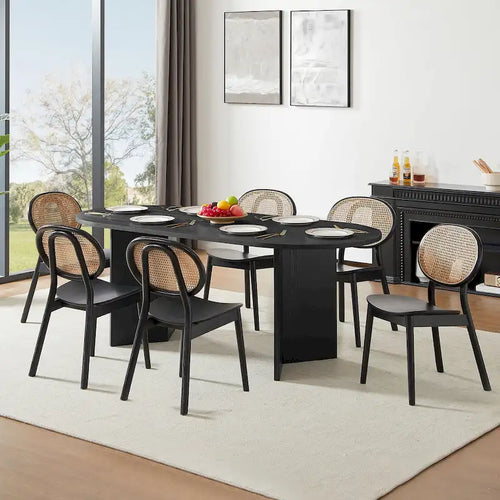 Table à manger ovale noire en MDF avec pied central style moderne