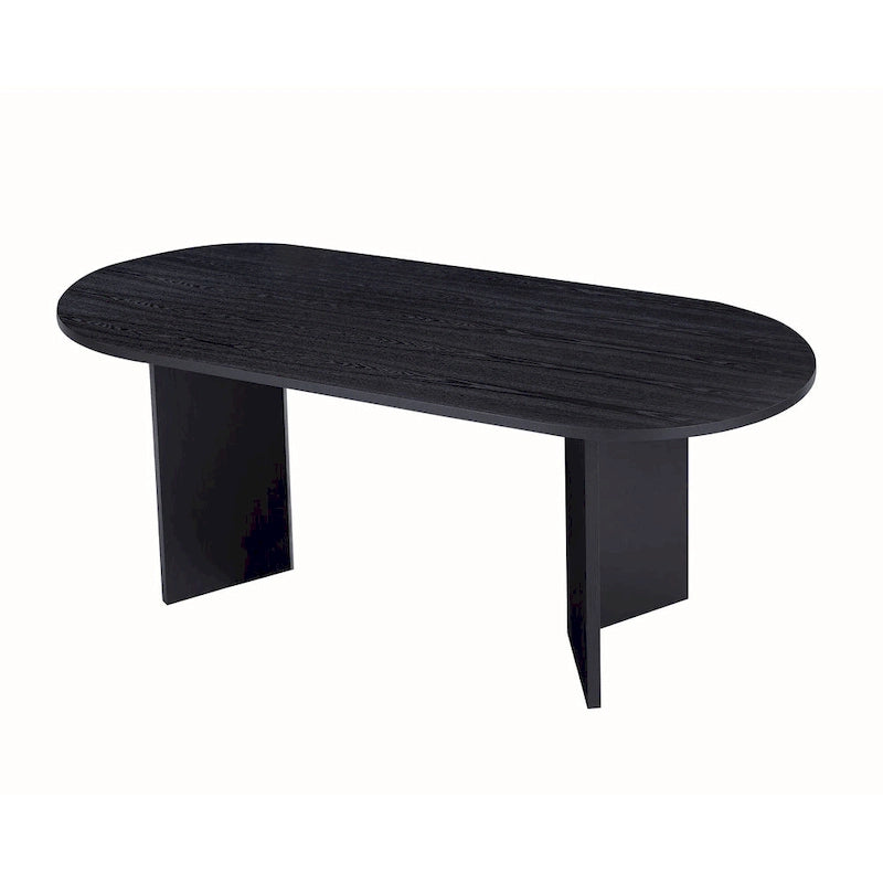 Table à manger ovale noire en MDF avec pied central style moderne