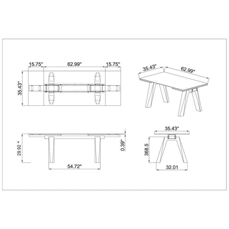 Table à manger moderne avec plateau en verre extensible et pieds en bois massif