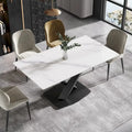 Table à manger en pierre frittée blanche de 160 cm avec piètement en acier noir