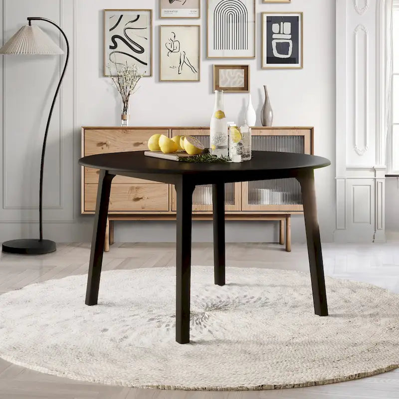 Table de salle à manger ronde et transformable avec abattants, en bois massif noir