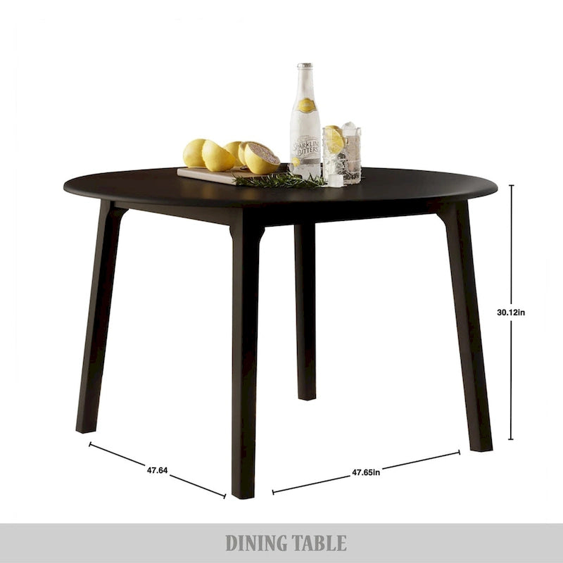 Table de salle à manger ronde et transformable avec abattants, en bois massif noir