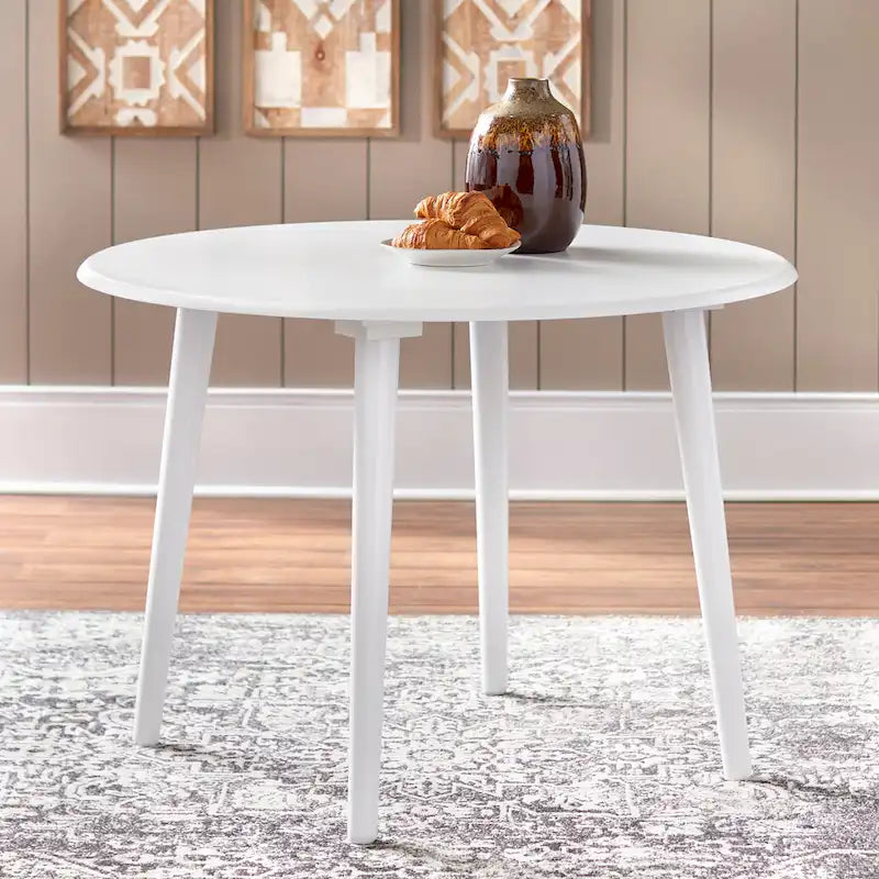 Table à manger ronde moderne avec pieds en bois massif et plateau en MDF