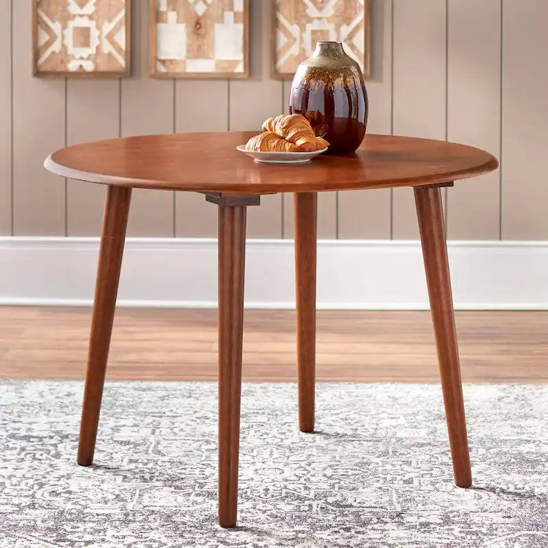 Table à manger ronde moderne avec pieds en bois massif et plateau en MDF