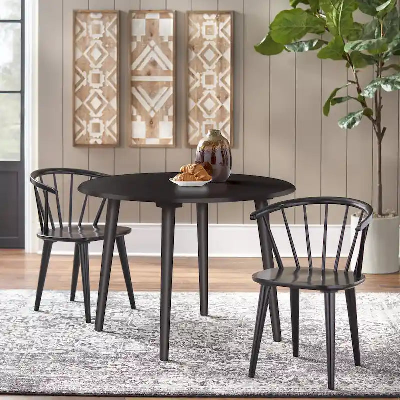 Table à manger ronde moderne avec pieds en bois massif et plateau en MDF