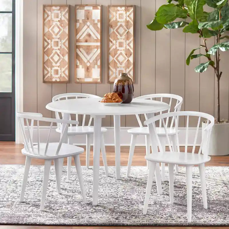 Table à manger ronde moderne avec pieds en bois massif et plateau en MDF