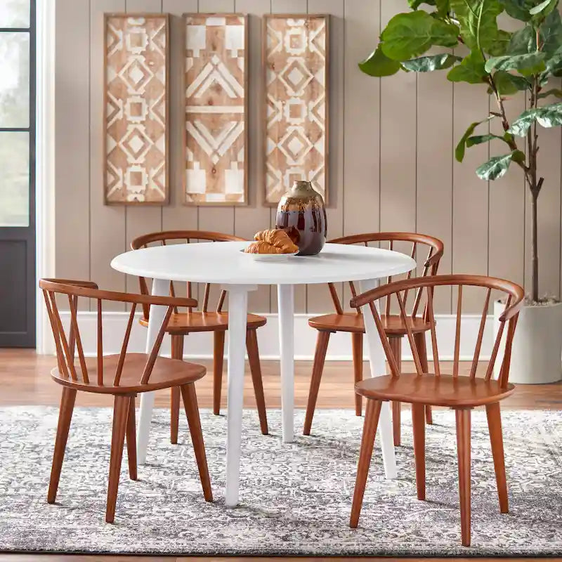 Table à manger ronde moderne avec pieds en bois massif et plateau en MDF