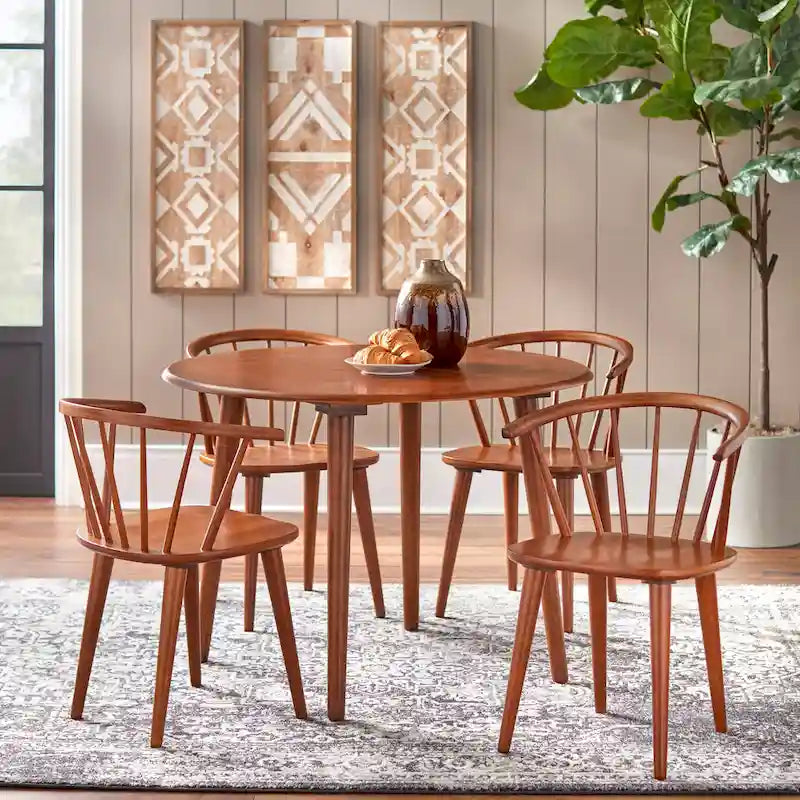 Table à manger ronde moderne avec pieds en bois massif et plateau en MDF