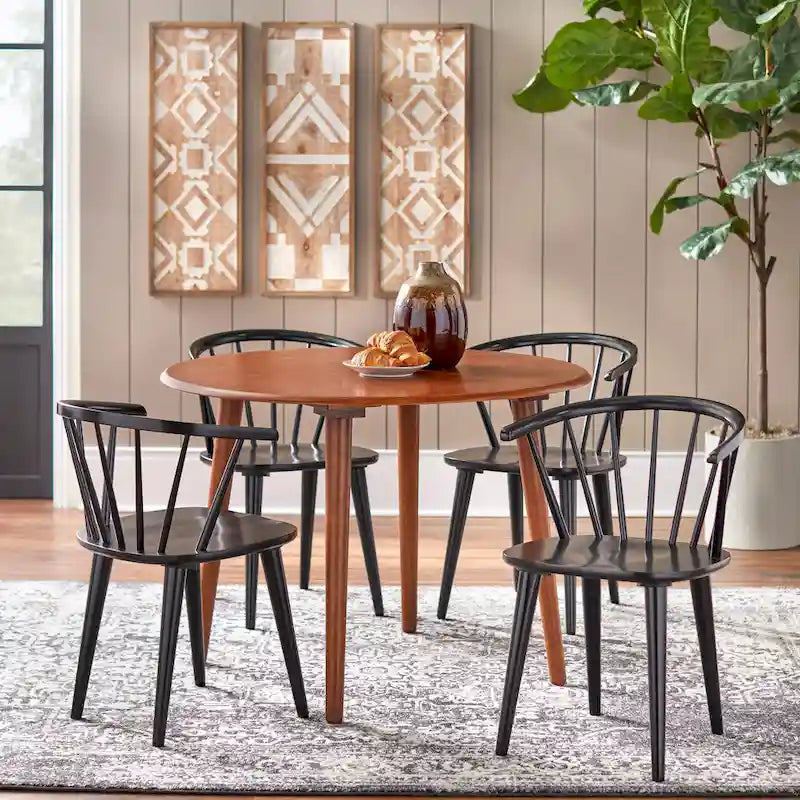 Table à manger ronde moderne avec pieds en bois massif et plateau en MDF