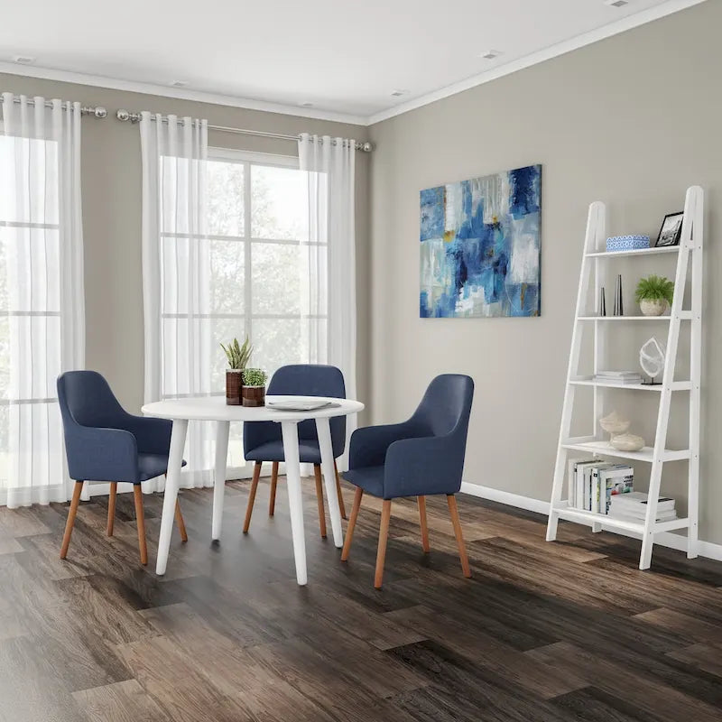 Table à manger ronde moderne avec pieds en bois massif et plateau en MDF