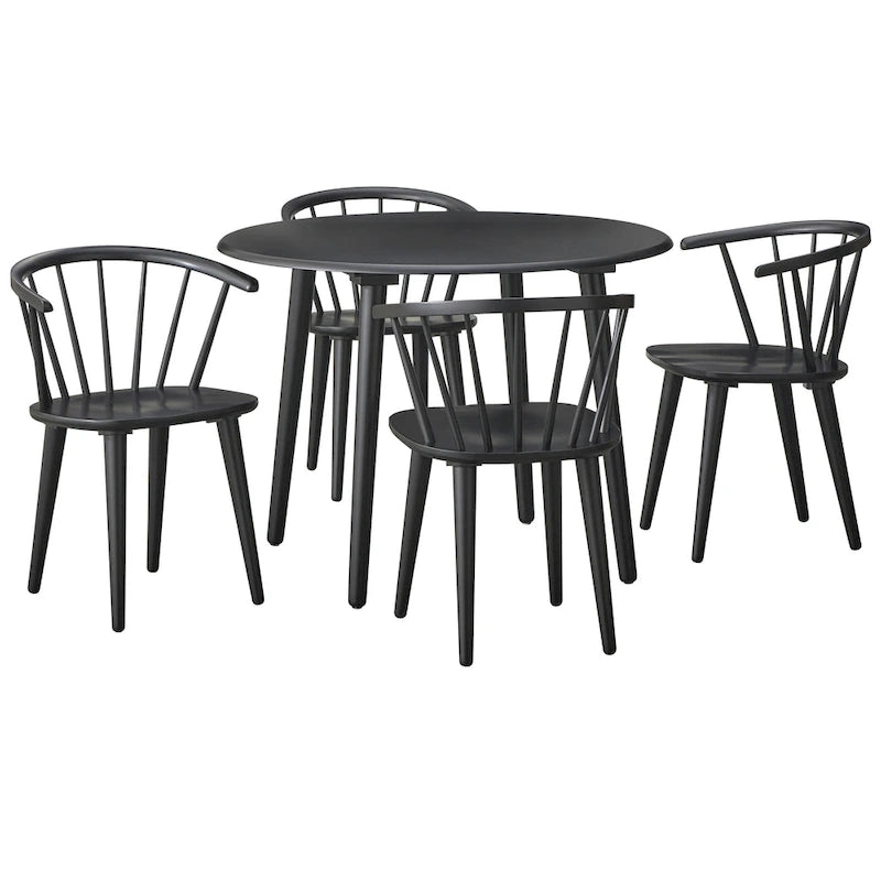Table à manger ronde moderne avec pieds en bois massif et plateau en MDF