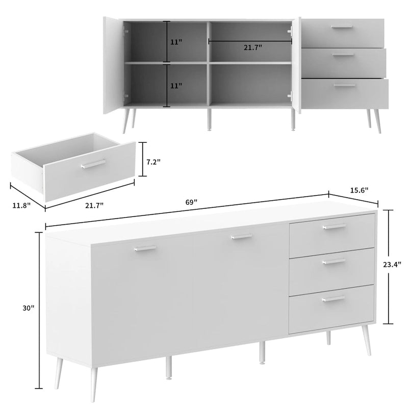 Buffet Bahut avec 3 Tiroirs et 2 Portes