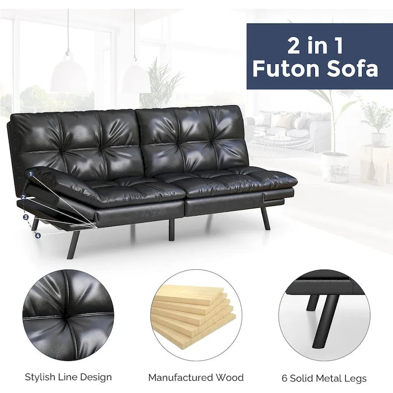 Canapé-lit futon avec accoudoirs réglables pour petits espaces