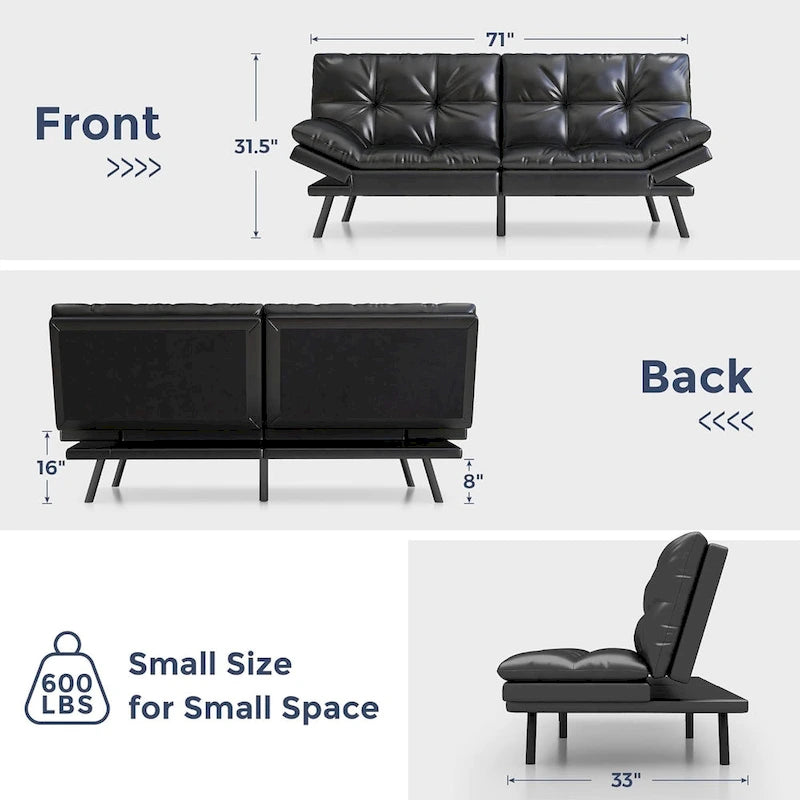 Canapé-lit futon avec accoudoirs réglables pour petits espaces