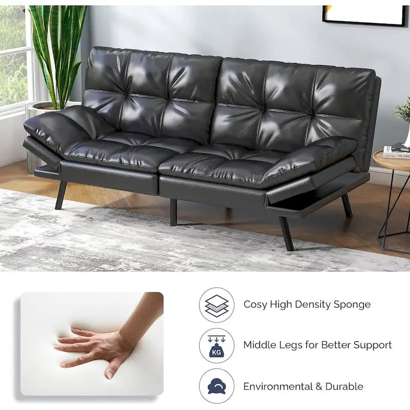 Canapé-lit futon avec accoudoirs réglables pour petits espaces